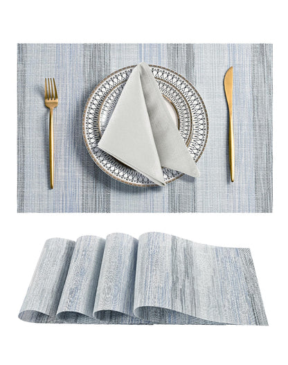 Beige Placemats Set of 4 - Heat-Resistant, Non-Slip Table Mats, Washable Woven Vinyl for Indoor & Outdoor Dining