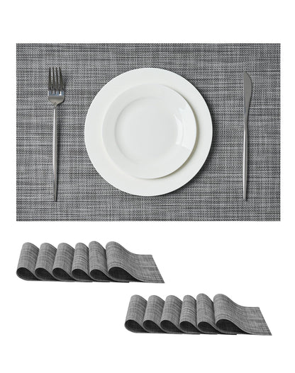 Beige Placemats Set of 6 - Heat-Resistant, Non-Slip Table Mats, Washable Woven Vinyl for Indoor & Outdoor Dining