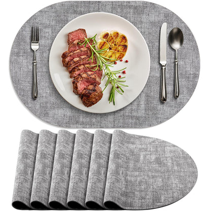 Faux Leather Oval Placemats Set of 6, Beige