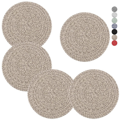 Trivets for Hot Dishes, Pots and Pans, 8 Inches Hot Pads 5 Pcs, Pot Holders for Kitchen, Heat Resistant Mat Protect Counter, Coasters Set Home Essentials Farmhouse Decor (Brown)