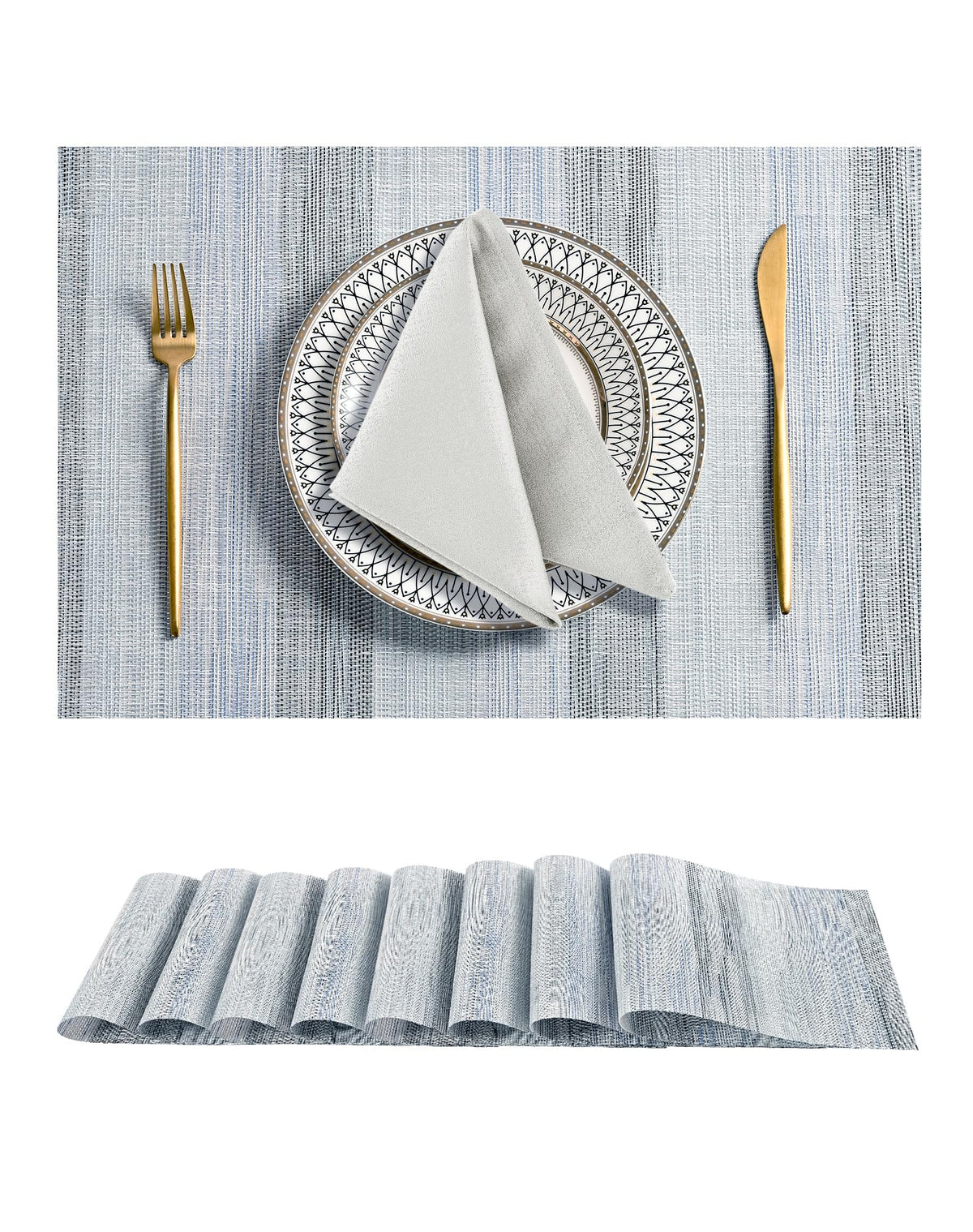 Woven Vinyl Beige Placemats Set of 12, Linen Look & Easy to Clean