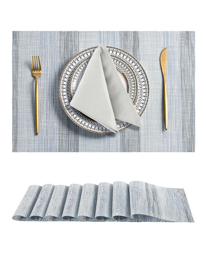 Woven Vinyl Beige Placemats Set of 12, Linen Look & Easy to Clean