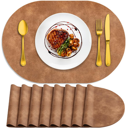 ADRIMER Oval Placemats Set of 4, Wipeable Faux Leather, 4 Colors