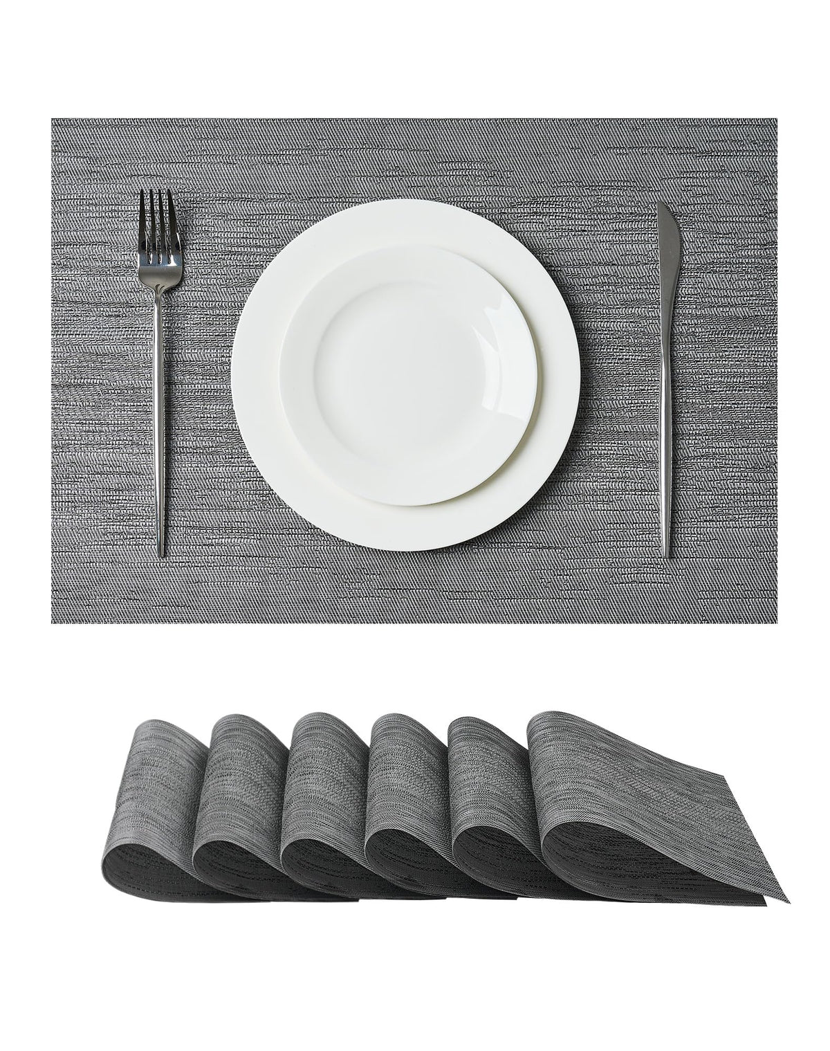 Woven Vinyl Beige Placemats Set of 12, Linen Look & Easy to Clean