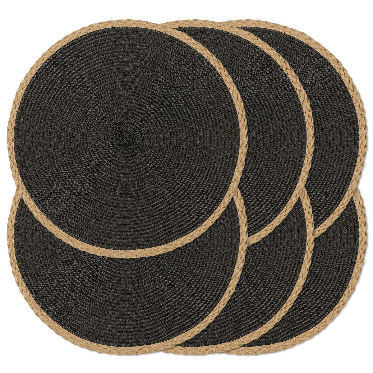 Round Placemats Set of 6, Woven Table Mats, Thin Edge, Green