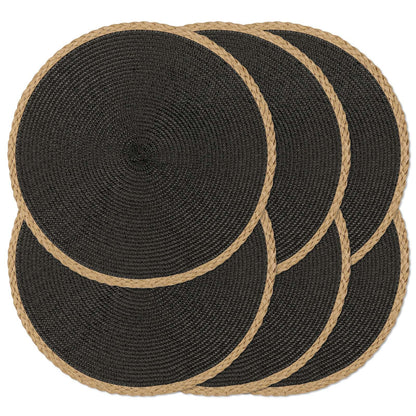 Round Placemats Set of 6, Woven Table Mats, Thin Edge, Green