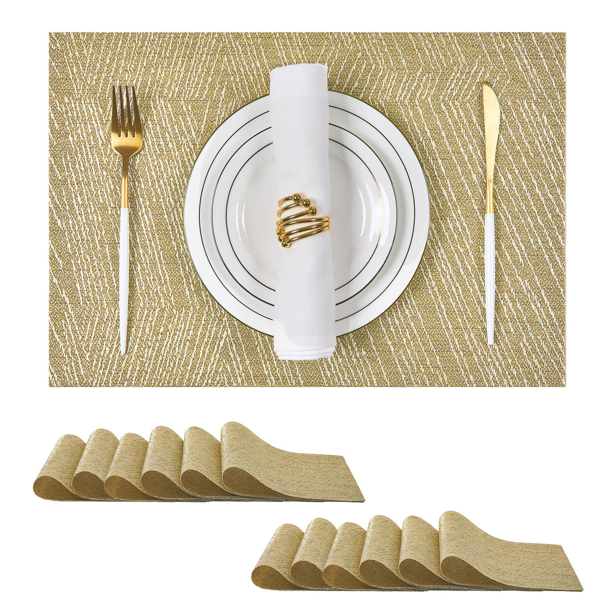 Beige Placemats Set of 4 - Heat-Resistant, Non-Slip Table Mats, Washable Woven Vinyl for Indoor & Outdoor Dining