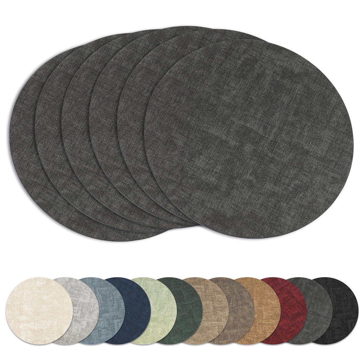 13" Round Placemats Set of 8, Reversible Faux Leather Wipeable Table Mats