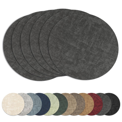 13" Round Placemats Set of 8, Reversible Faux Leather Wipeable Table Mats