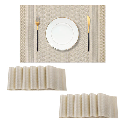 Woven Vinyl Beige Placemats Set of 12, Linen Look & Easy to Clean