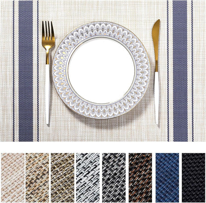 LEXMORE Placemats Set of 4 Vinyl/Plastic Woven Place Mats for Kitchen Table Indoor/Outdoor Washable Placemat Wipeable Dining Table Mats(Gray)