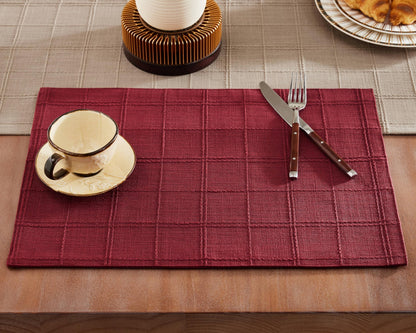 ZeeMart Linen Checked Farmhouse Placemats Set of 6, Olive 13x19in