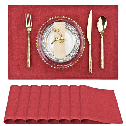 SLKQG Beige Faux Cotton Linen Placemats Set of 6, Heat Resistant Washable Double Layer Cloth Place Mats for Dining Table, Wrinkle Resistant Linen Textured Farmhouse Kitchen Decor（6，Beige）