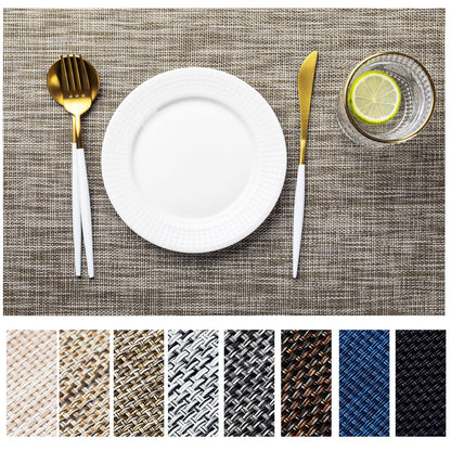 LEXMORE Placemats Set of 4 Vinyl/Plastic Woven Place Mats for Kitchen Table Indoor/Outdoor Washable Placemat Wipeable Dining Table Mats(Gray)