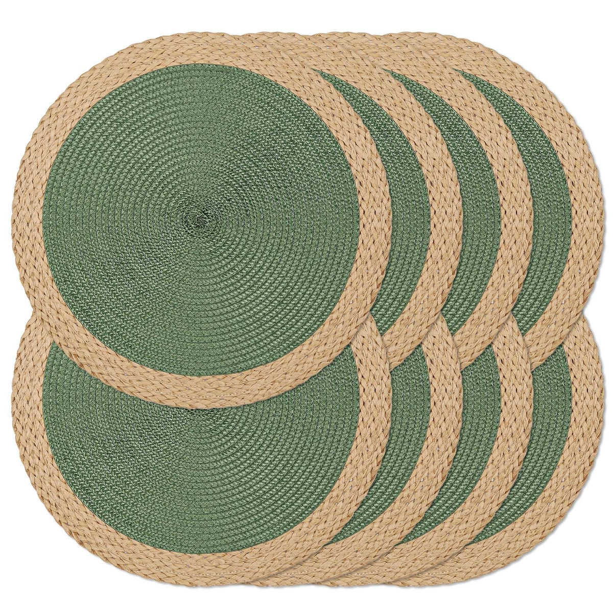 Round Placemats Set of 6, Woven Table Mats, Thin Edge, Green