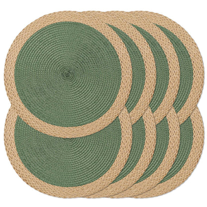 Round Placemats Set of 6, Woven Table Mats, Thin Edge, Green