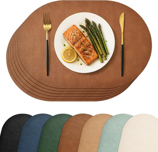 Homaxy Oval Heat Resistant Placemats Set of 6, Reddish Brown