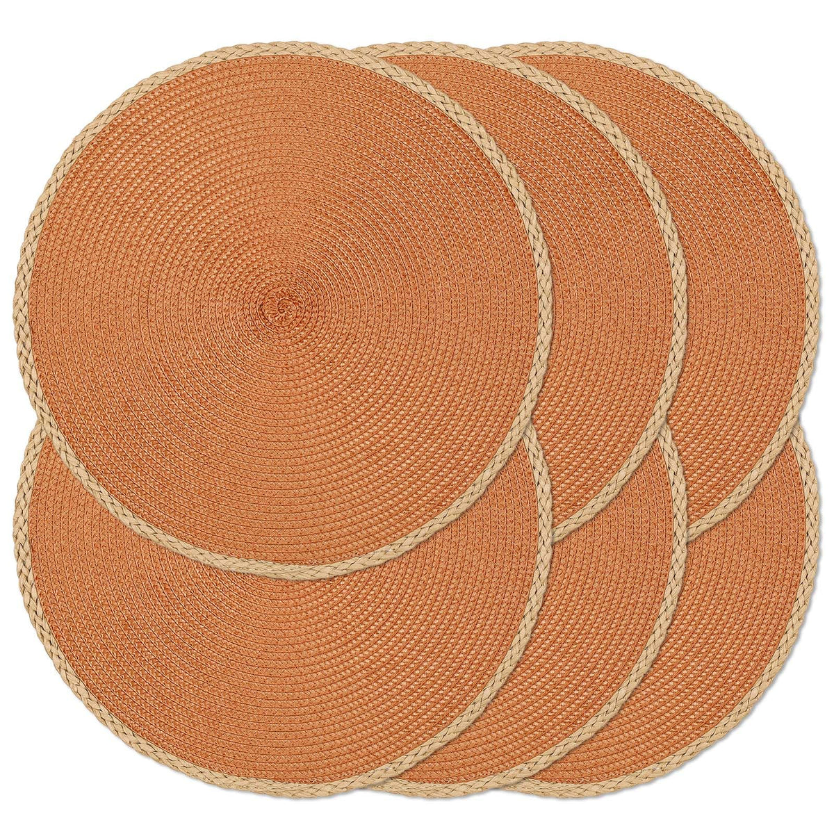 Round Placemats Set of 6, Woven Table Mats, Thin Edge, Green