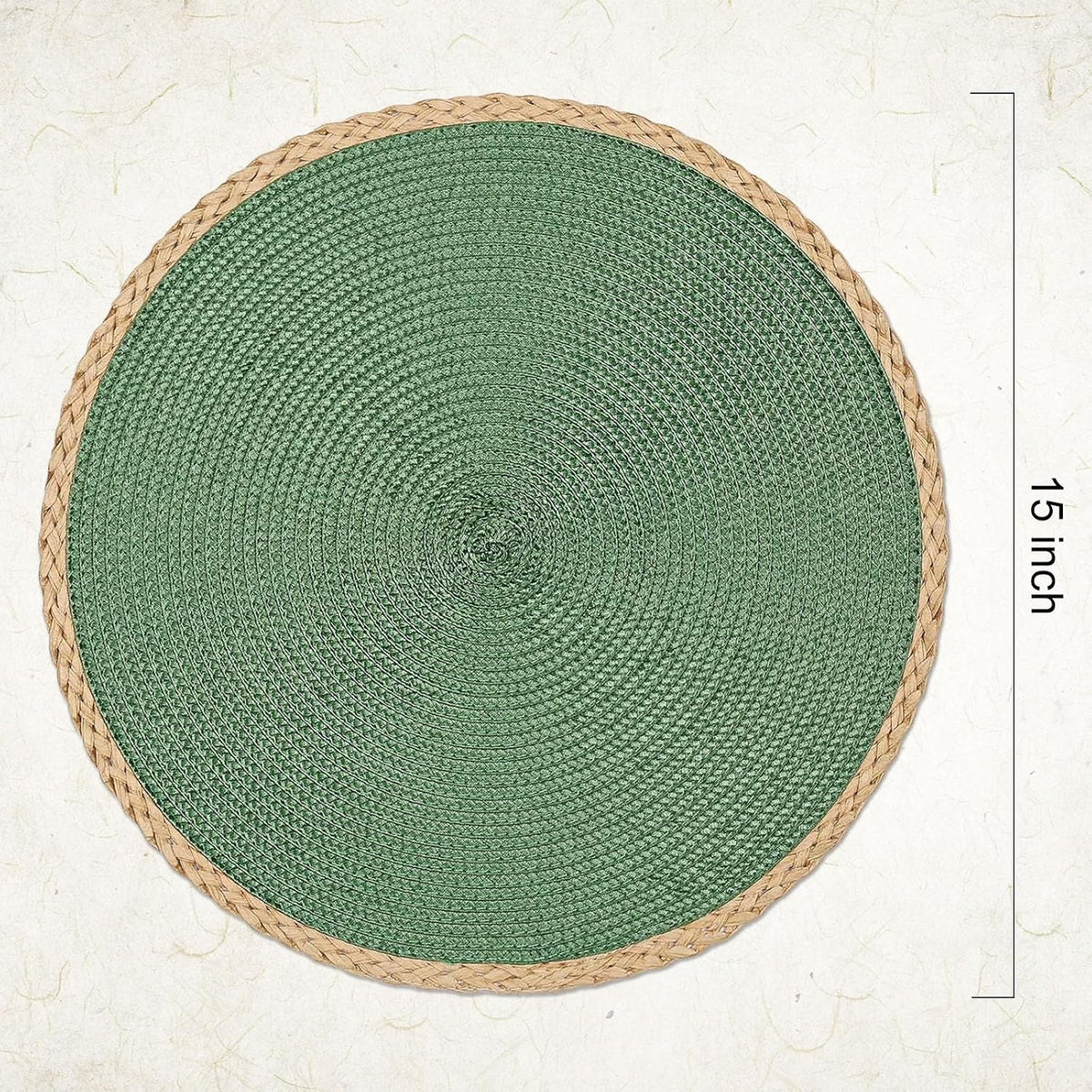 Round Placemats Set of 6, Woven Table Mats, Thin Edge, Green