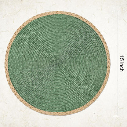 Round Placemats Set of 6, Woven Table Mats, Thin Edge, Green