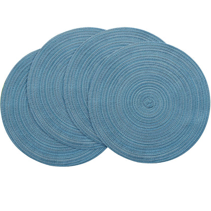 Floroom 15 Inch Round Braided Placemats Set of 4, Washable Heat Resistant Cotton Polyester Circle Place Mats for Kitchen Dining Table - Black