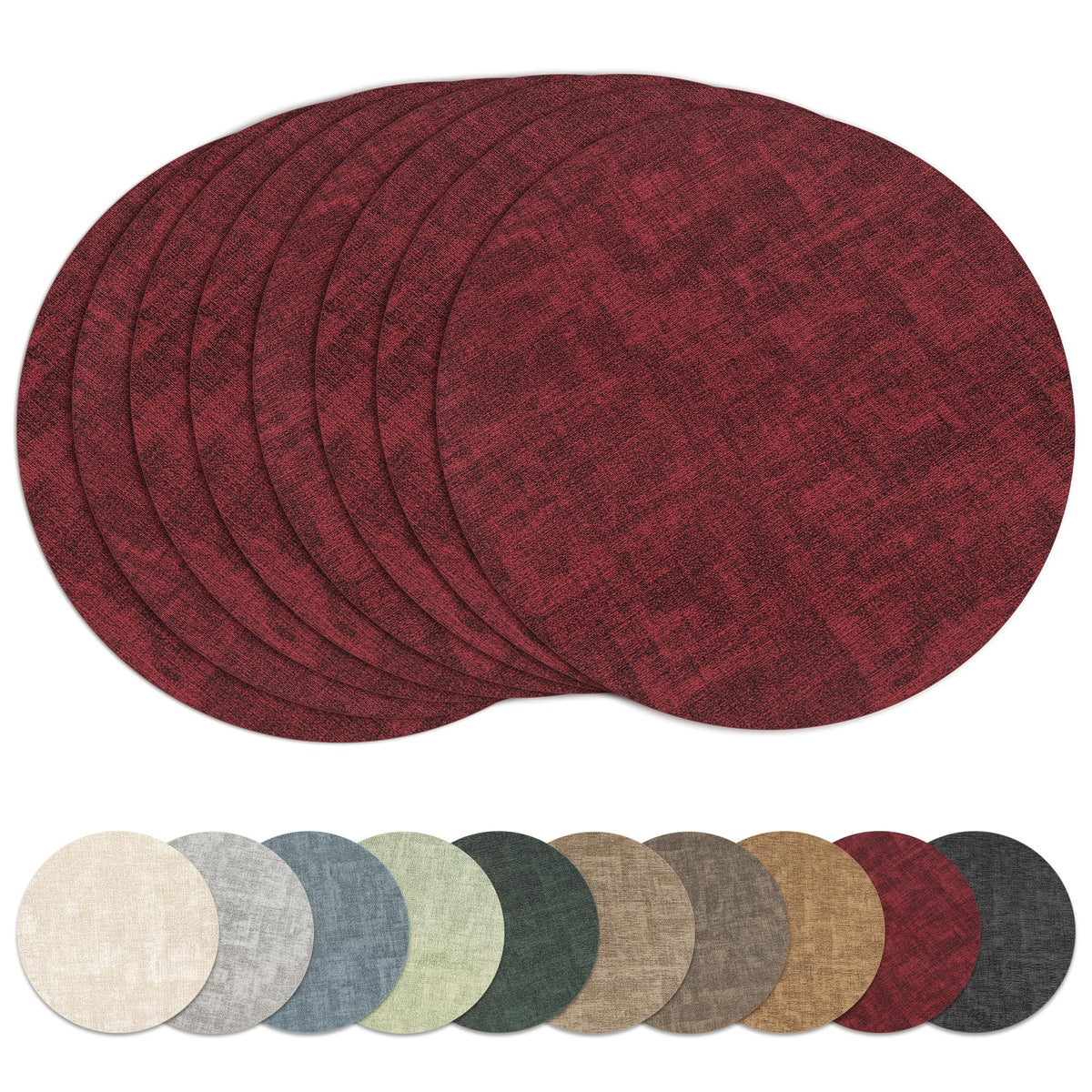 13" Round Placemats Set of 8, Reversible Faux Leather Wipeable Table Mats