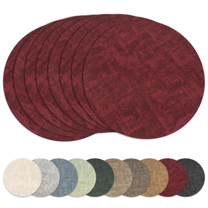 13" Round Placemats Set of 8, Reversible Faux Leather Wipeable Table Mats