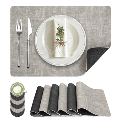 Fyvva Placemats Set of 4, 13" Round Reversible Faux Leather with Coasters