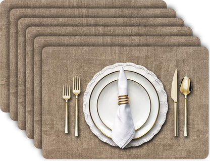 Aofmee Placemats, Placemats Set of 6, Heat Resistant Place Mats, Washable PVC Table Mats, Woven Vinyl Plastic Placemats for Dining Table, Non-Slip Stain Resistant Kitchen Table Placemats Easy to Clean