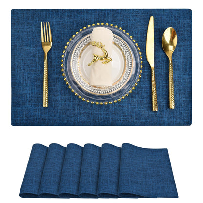 SLKQG Beige Faux Cotton Linen Placemats Set of 6, Heat Resistant Washable Double Layer Cloth Place Mats for Dining Table, Wrinkle Resistant Linen Textured Farmhouse Kitchen Decor（6，Beige）