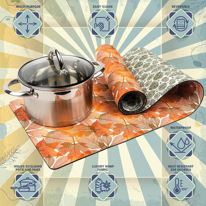 Autumn Fall Long Dining Table Runner for Kitchen - Table Decor Trivet that Fits Farmhouse, Rustic and Boho Energy - Waterproof - Heat Resistant 350F - Handles Hot Dishes, Plates & Pots