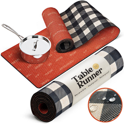 Autumn Fall Long Dining Table Runner for Kitchen - Table Decor Trivet that Fits Farmhouse, Rustic and Boho Energy - Waterproof - Heat Resistant 350F - Handles Hot Dishes, Plates & Pots