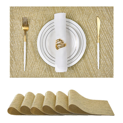 Woven Vinyl Beige Placemats Set of 12, Linen Look & Easy to Clean