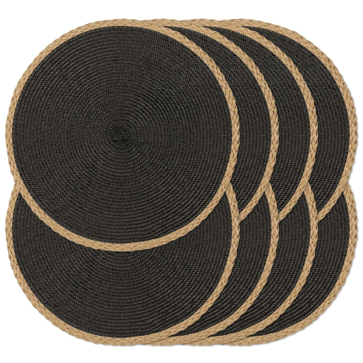 Round Placemats Set of 6, Woven Table Mats, Thin Edge, Green