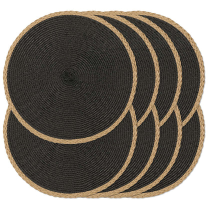 Round Placemats Set of 6, Woven Table Mats, Thin Edge, Green