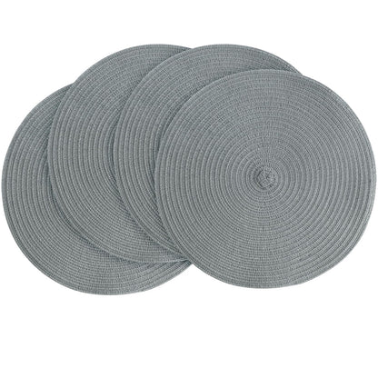 Floroom 15 Inch Round Braided Placemats Set of 4, Washable Heat Resistant Cotton Polyester Circle Place Mats for Kitchen Dining Table - Black