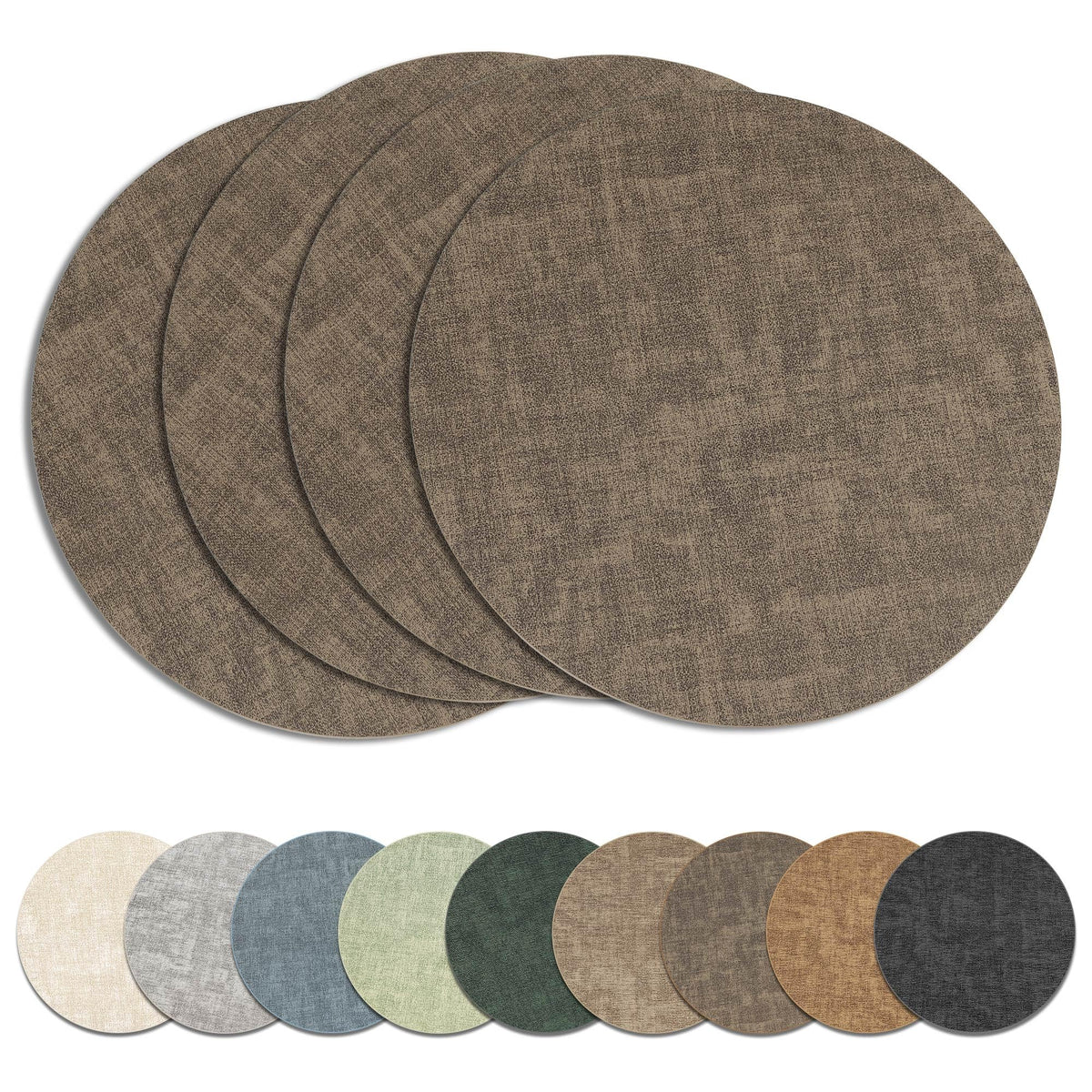 13" Round Placemats Set of 8, Reversible Faux Leather Wipeable Table Mats