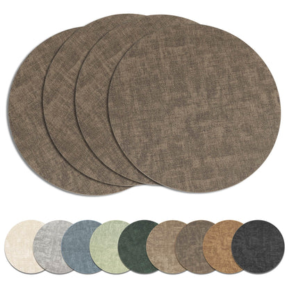13" Round Placemats Set of 8, Reversible Faux Leather Wipeable Table Mats