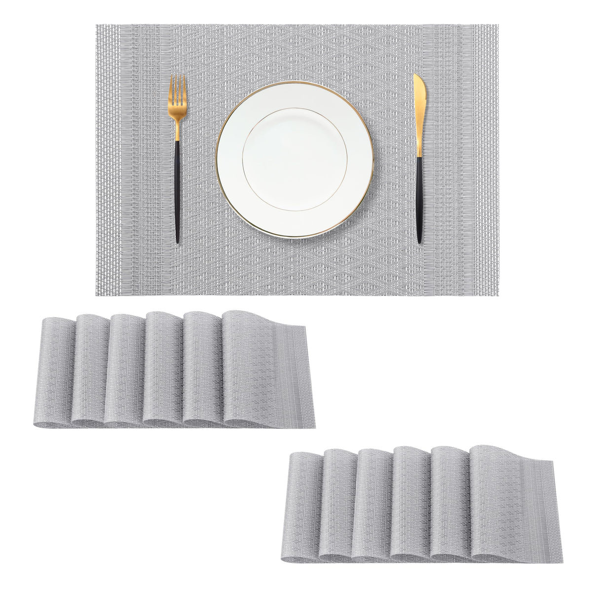 Beige Placemats Set of 8 - Heat-Resistant, Non-Slip Table Mats, Washable Woven Vinyl for Indoor & Outdoor Dining