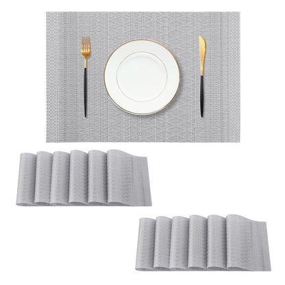 Beige Placemats Set of 8 - Heat-Resistant, Non-Slip Table Mats, Washable Woven Vinyl for Indoor & Outdoor Dining