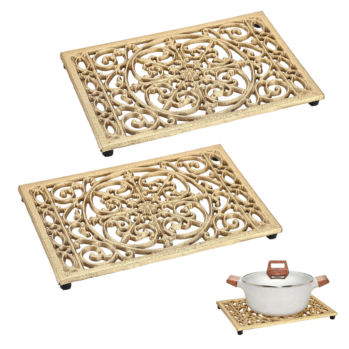 Sumnacon Cast Iron Trivet 2Pcs Heat Resistant Trivets for Hot Pots and Pans