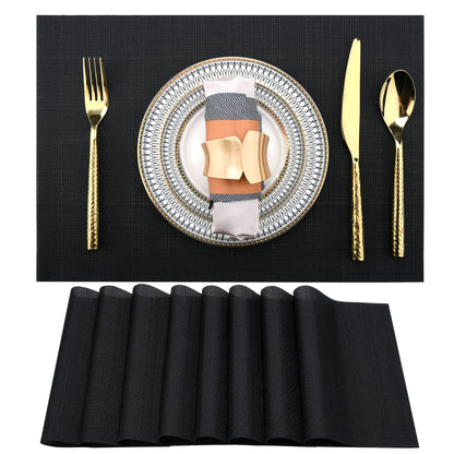 SLKQG Navy Blue Placemats Set of 4 - Easy Clean Washable Vinyl Placemats - Wipeable Heat Resistant Table Mats for Dining Table - 17x12 Inch (Navy Blue, 4)