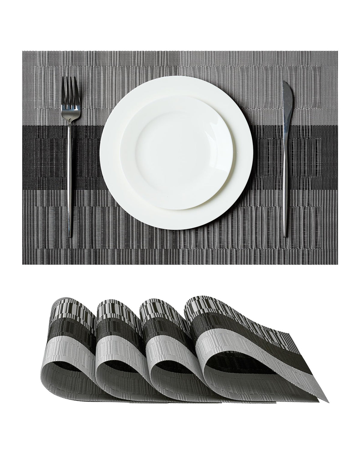 Woven Vinyl Beige Placemats Set of 12, Linen Look & Easy to Clean