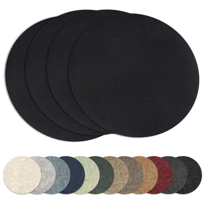 13" Round Placemats Set of 8, Reversible Faux Leather Wipeable Table Mats