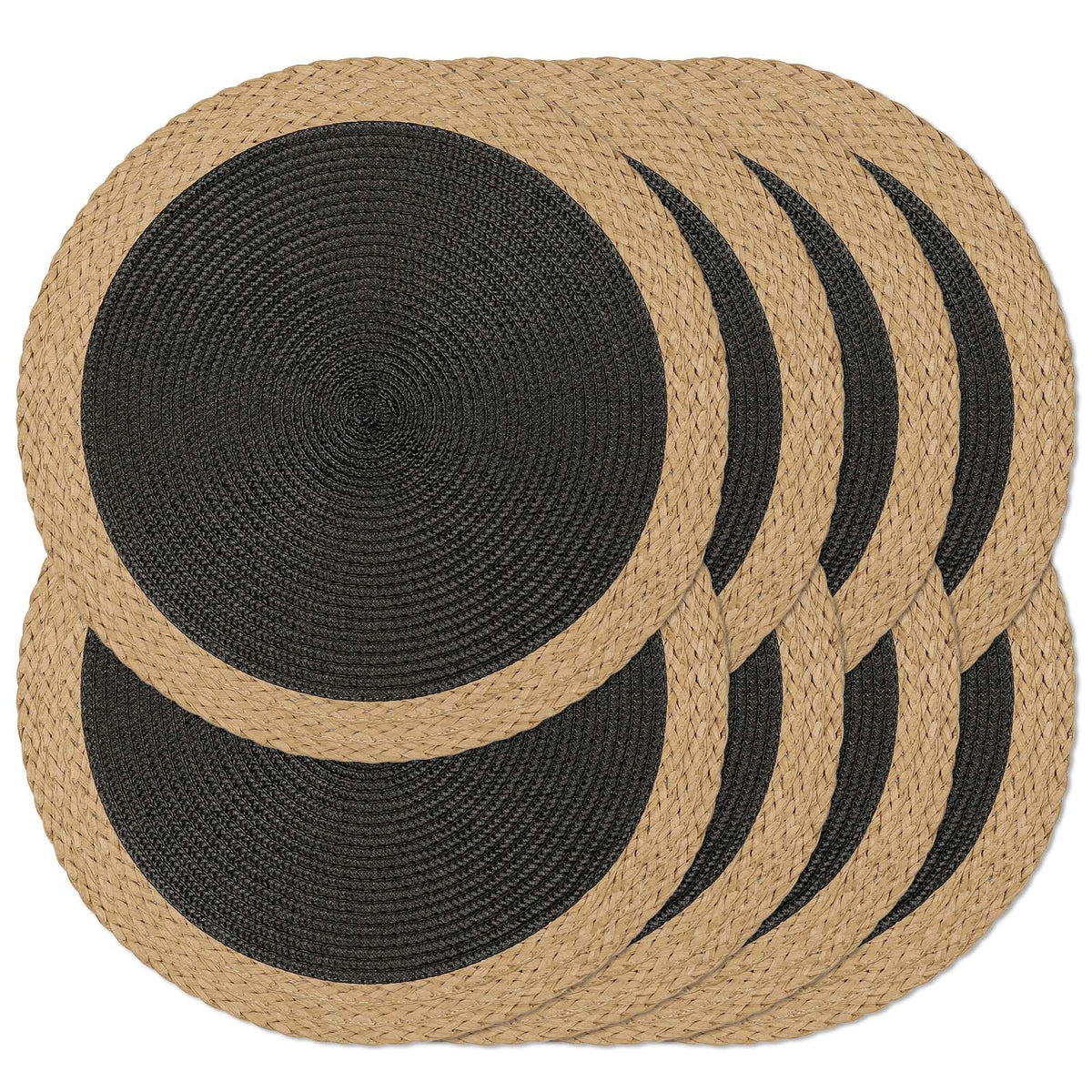 Round Placemats Set of 6, Woven Table Mats, Thin Edge, Green
