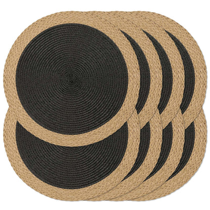 Round Placemats Set of 6, Woven Table Mats, Thin Edge, Green