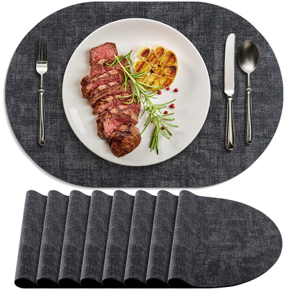 Faux Leather Oval Placemats Set of 6, Beige