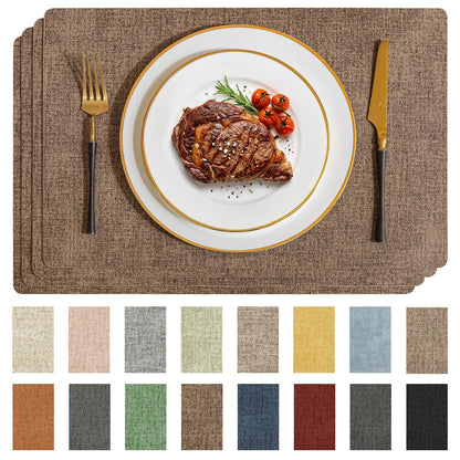Romanstile Faux Leather Vinyl Placemats Set of 6, Light Grey