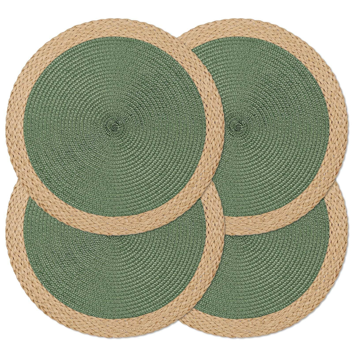 Round Placemats Set of 6, Woven Table Mats, Thin Edge, Green