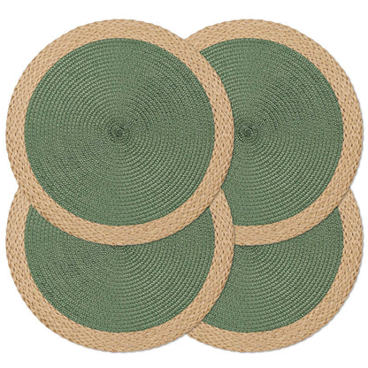 Round Placemats Set of 6, Woven Table Mats, Thin Edge, Green